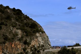 SANREMO ITALY MARCH 18 A general view of the peloton passing through a landscape during the 114th MilanoSanremo 2023 a 294km one day race from Abbiategrasso to Sanremo MilanoSanremo UCIWT on March 18 2023 in Sanremo Italy Photo by Tim de WaeleGetty Images