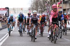 Volta a Catalunya 2024: Stage winner Marijn van den Berg of EF Education-EasyPost (right) celebrates in Lleida