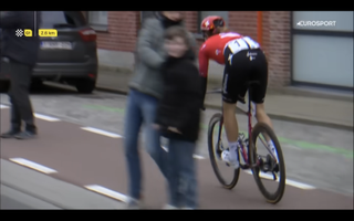 Marlen Reusser rides on a cycle path during Gent-Wevelgem